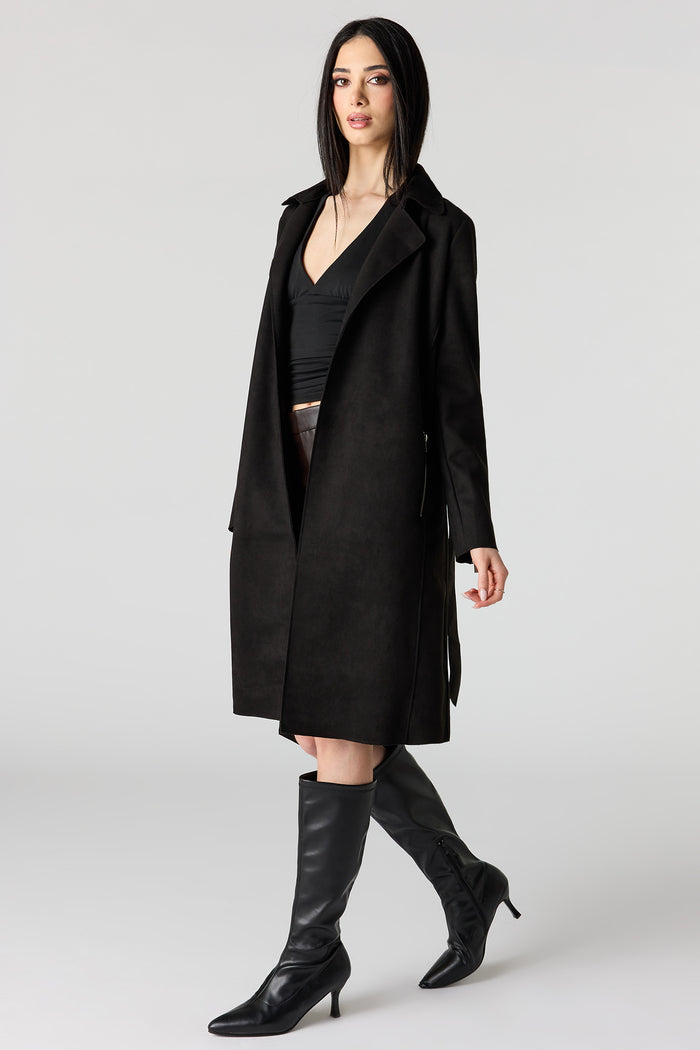 Faux Suede Trench Coat