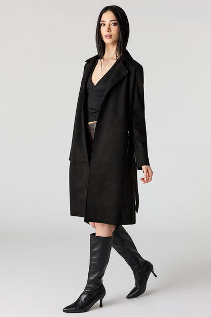 Faux Suede Trench Coat