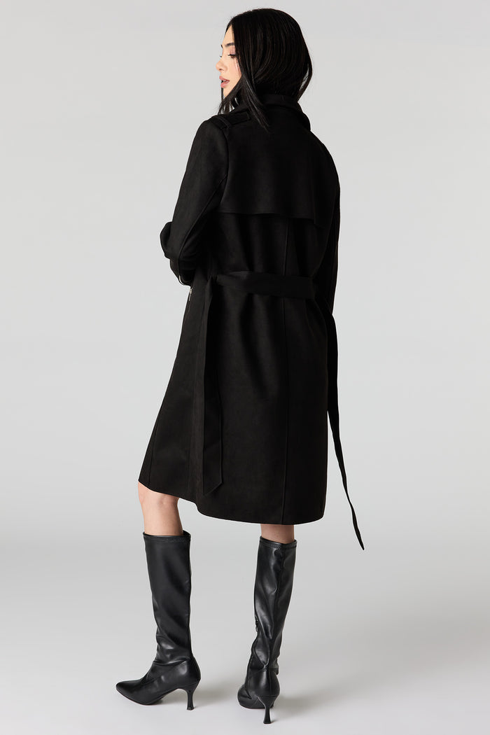 Faux Suede Trench Coat