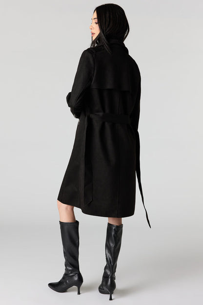 Faux Suede Trench Coat