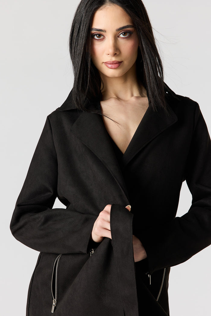 Faux Suede Trench Coat
