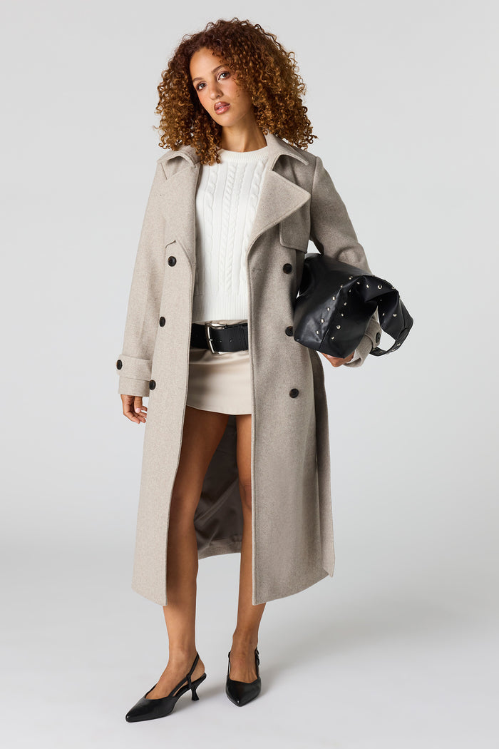 Faux Wool Belted Trench Coat