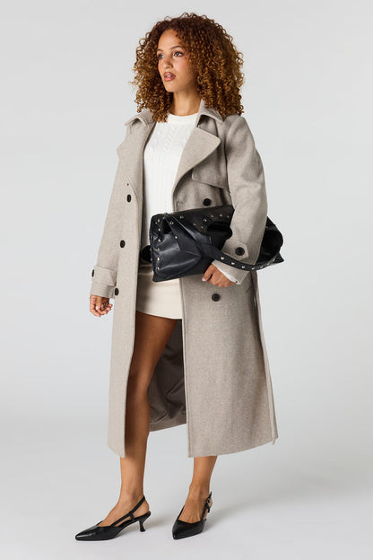Faux Wool Belted Trench Coat