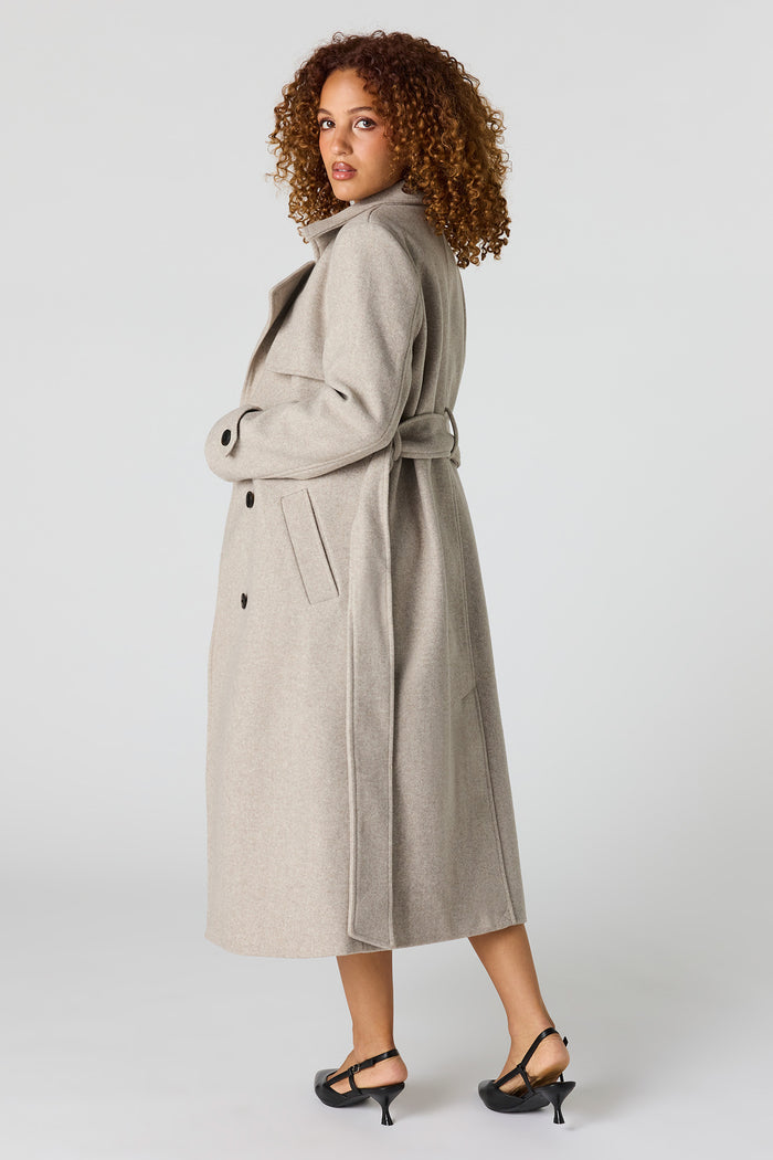 Faux Wool Belted Trench Coat