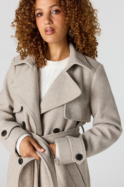 Faux Wool Belted Trench Coat