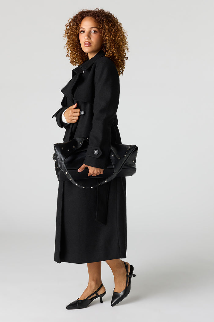 Faux Wool Belted Trench Coat
