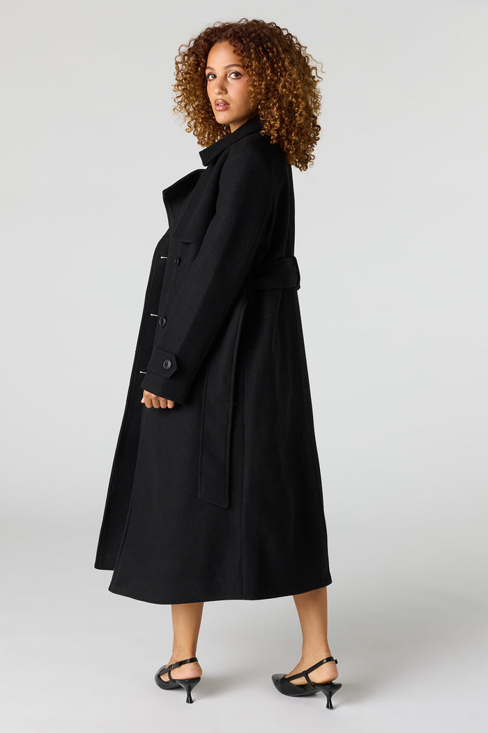 Faux Wool Belted Trench Coat