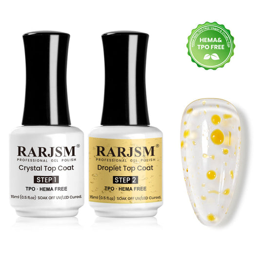 RARJSM 3D Yellow Droplet Top Coat Set - Crystal Top Coat Step 1 and Yellow Droplet Top Coat Step 2, TPO HEMA Free, 15ml each