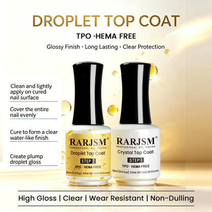 RARJSM Water Droplet Top Coat - Crystal Clear, Smooth, Scratch Resistant, High Transparency Gloss, Full Round Water Beads, Built-in Glass-Like Shine