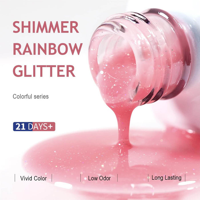 RARJSMClear Pink Sparkle Rainbow Shimmer Gel Nail Polish 15ml #754$9.99