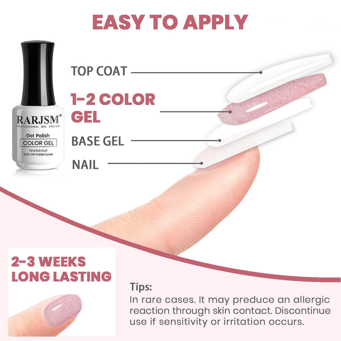 RARJSMClear Pink Sparkle Rainbow Shimmer Gel Nail Polish 15ml #754$9.99