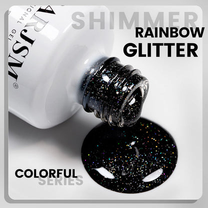 Rainbow glitter shimmer colorful series black gel polish texture ultra-dense holographic sparkles high-quality