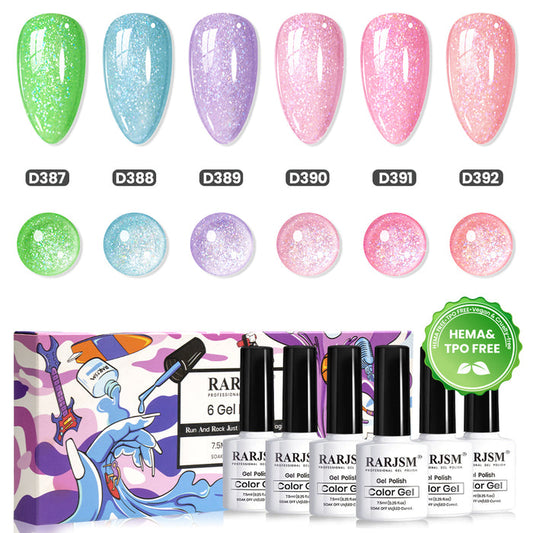 Flash Sale Icy Diamond Crush Gel Polish Set 6 Pastel Spring Summer Colors 7.5ml TPO HEMA Free - 50% OFF Limited Time Sale