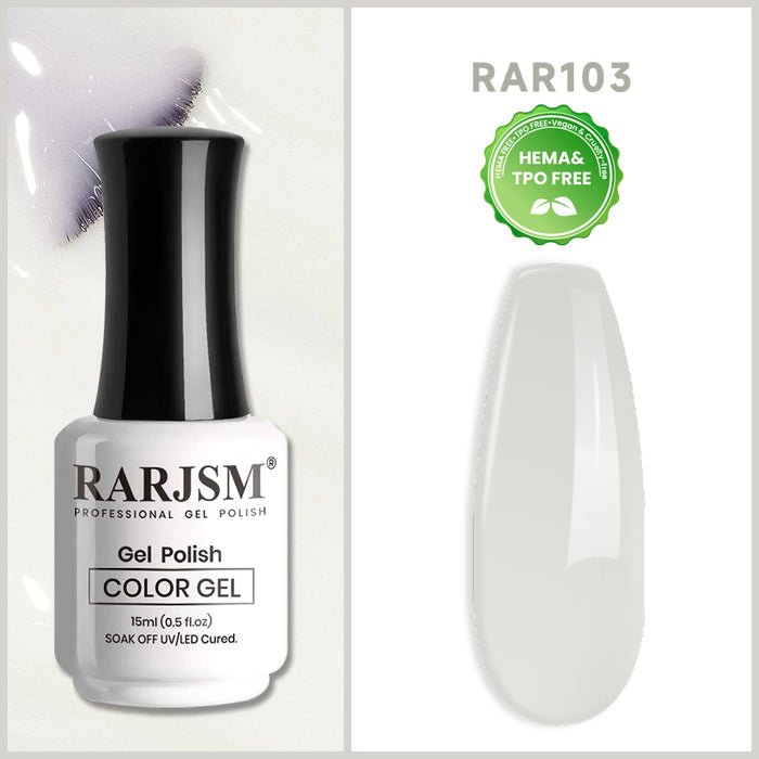 RARJSM Milky White R103 creamy opaque gel polish bottle 15ml with full coverage swatch TPO HEMA free