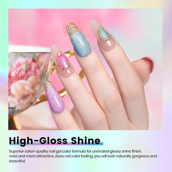 High-gloss shine neon pop diamond cat eye gel polish salon-quality glossy finish vivid attractive crushed velvet texture