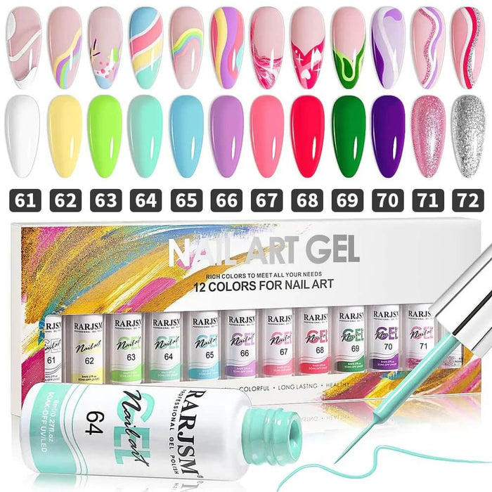 RARJSM ® Nail Art Gel Liner | 12 Colors Candy Color Painting Nail Gel Polish Set｜8ml 12pcs