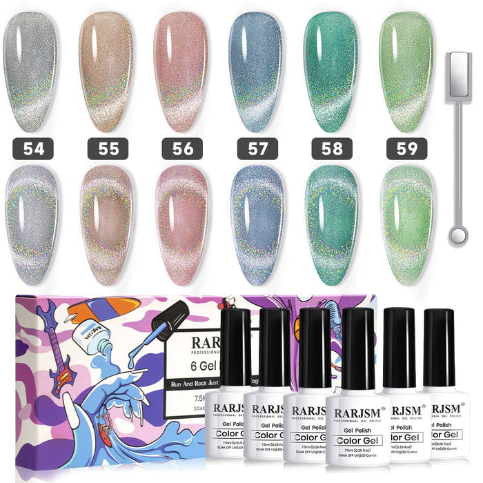 6-Color Holographic Cat Eye Gel Nail Polish Set $21.99