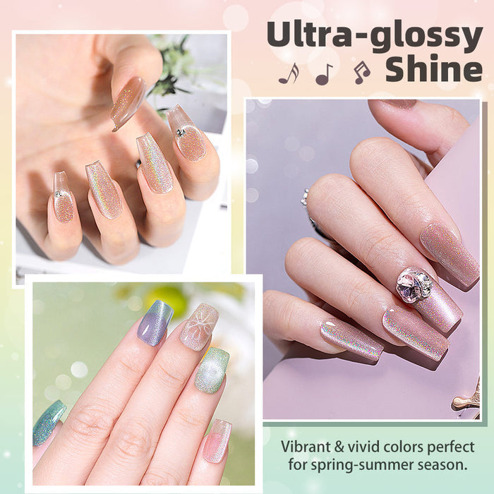 Flash Sale Spring Grass Holographic Shimmer Cat Eye Gel Set 6 Colors 7.5ml - Limited Time 62% OFF