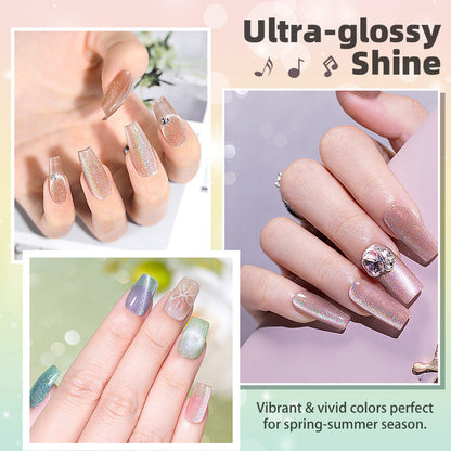 Flash Sale Spring Grass Holographic Shimmer Cat Eye Gel Set 6 Colors 7.5ml - Limited Time 62% OFF