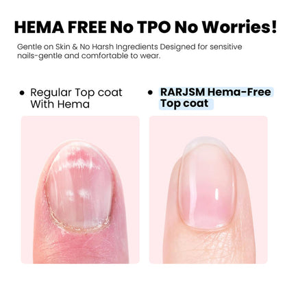 HEMA free no TPO top coat comparison regular vs RARJSM safe for sensitive nails gentle comfortable wear