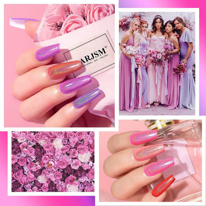 RARJSM ® Purple red pink 6 ColorsHolographic Nail Gel Polish Set