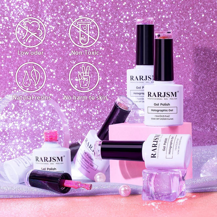 RARJSM ® Purple red pink 6 ColorsHolographic Nail Gel Polish Set