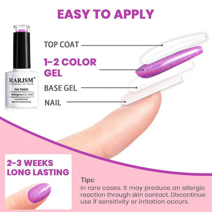 RARJSM ® Purple red pink 6 ColorsHolographic Nail Gel Polish Set