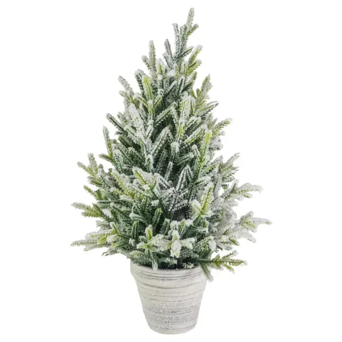 Flocked Christmas Tree in White Planter