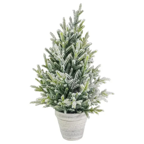 Flocked Christmas Tree in White Planter
