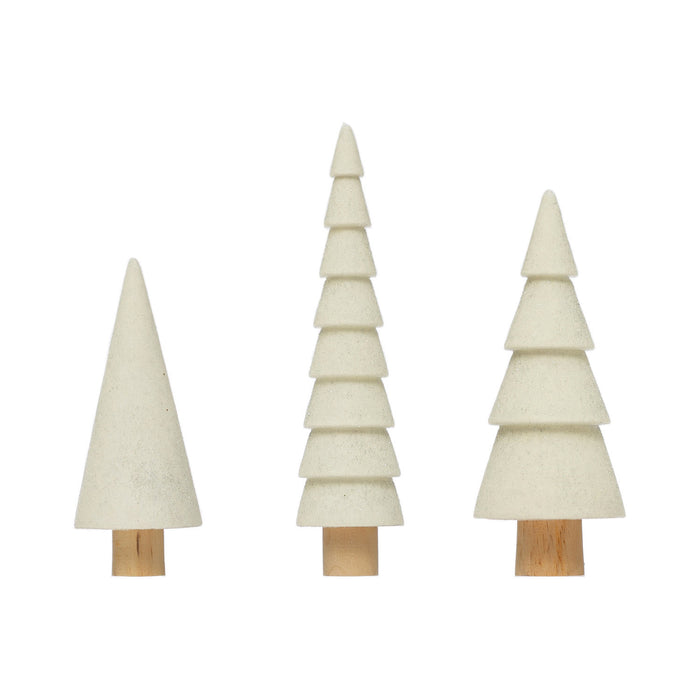 Flocked Wood Trees w/ Glitter