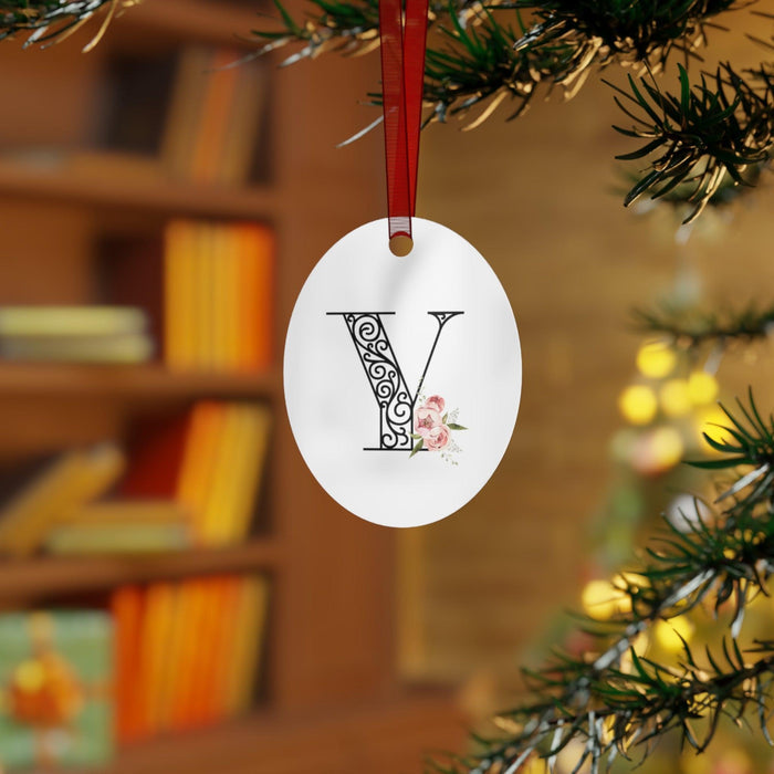 Floral Letters: Letter Y - Metal Christmas Ornament - Whippie's