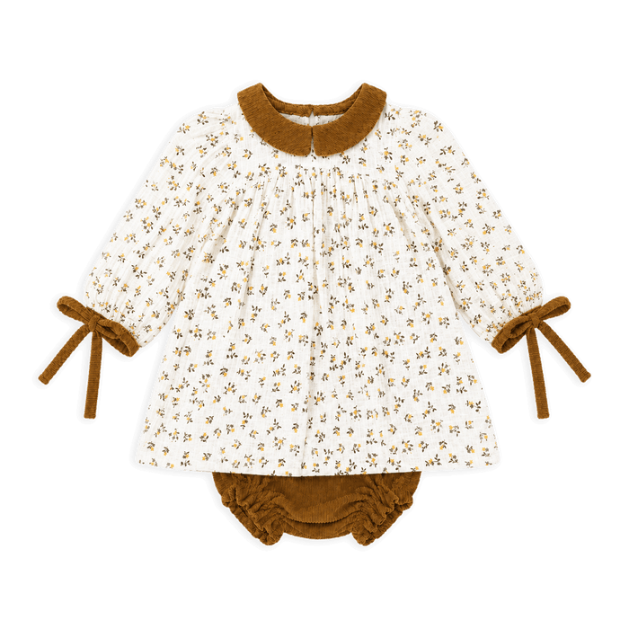 Floral Muslin Baby Dress and Corduroy Bloomer Set, Organic