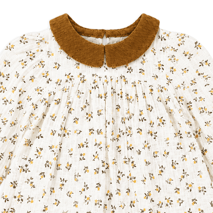 Organic Floral Muslin Baby Dress and Corduroy Bloomer Set, Collar Detail