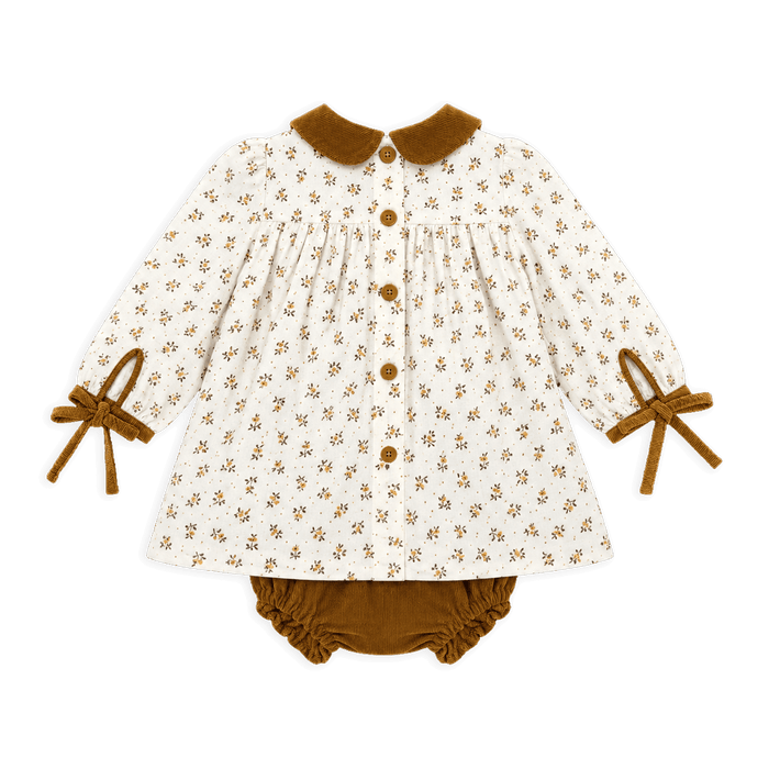 Organic Floral Muslin Baby Dress and Corduroy Bloomer Set, Back