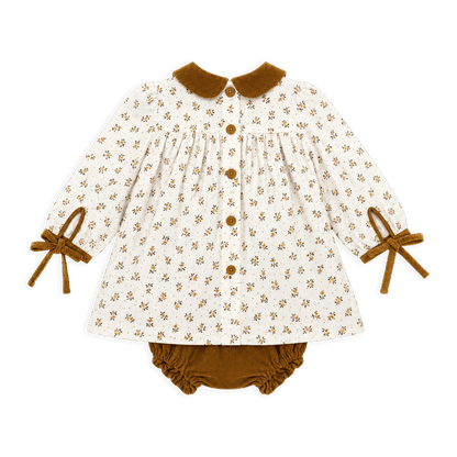 Organic Floral Muslin Baby Dress and Corduroy Bloomer Set, Back