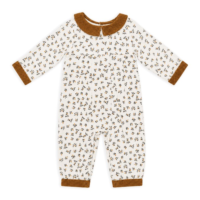 organic ditsy floral muslin + corduroy baby jumpsuit