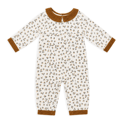 organic ditsy floral muslin + corduroy baby jumpsuit