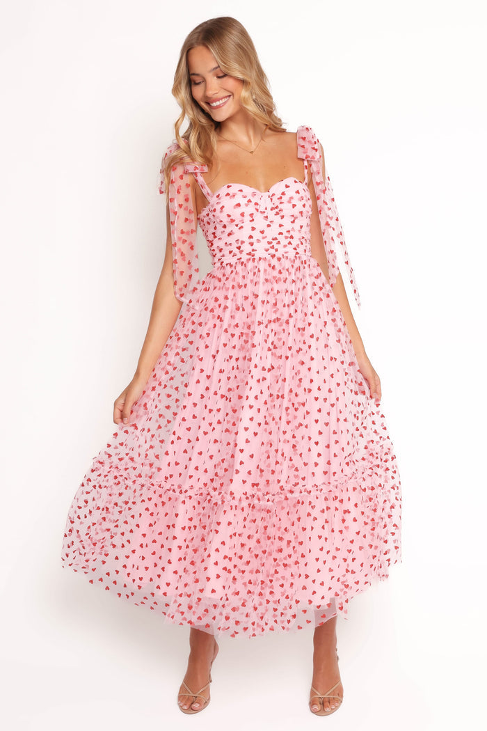 Petal and Pup USA DRESSES Floret Midi Dress - Red Hearts