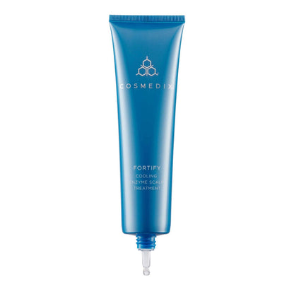 Fortify Cooling Enzyme Scalp Treatment blue squeeze tube with attached dropper tip