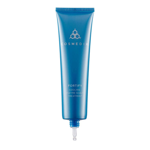 Fortify Cooling Enzyme Scalp Treatment blue squeeze tube with attached dropper tip