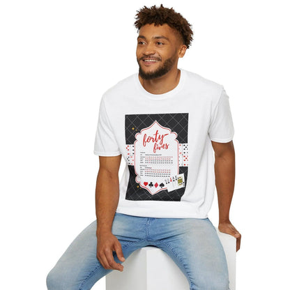 Forty-Fives Card Rankings - Black Background - Unisex T-Shirt - Whippie's