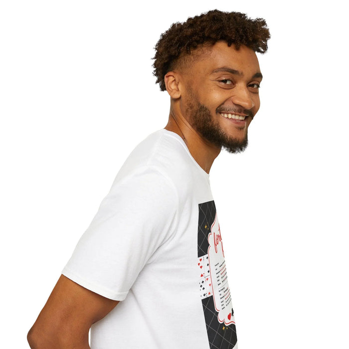 Forty-Fives Card Rankings - Black Background - Unisex T-Shirt - Whippie's