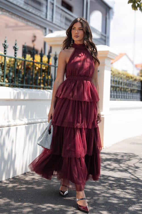 Petal and Pup USA DRESSES Frances Halterneck Maxi Dress - Wine