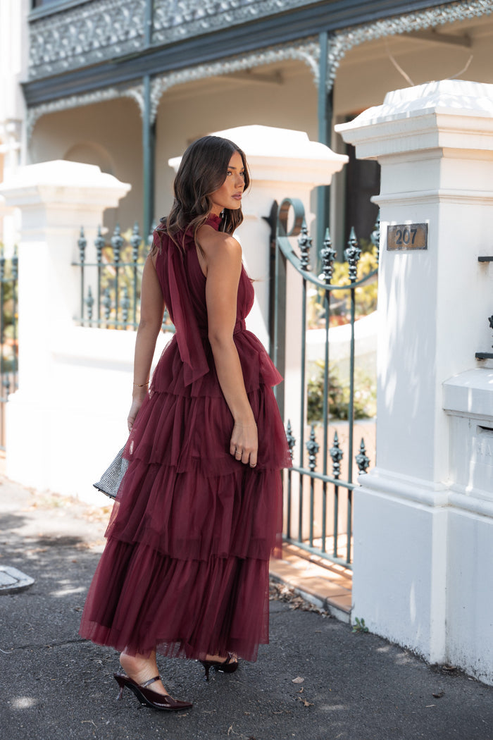 Petal and Pup USA DRESSES Frances Halterneck Maxi Dress - Wine