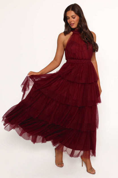 Petal and Pup USA DRESSES Frances Halterneck Maxi Dress - Wine