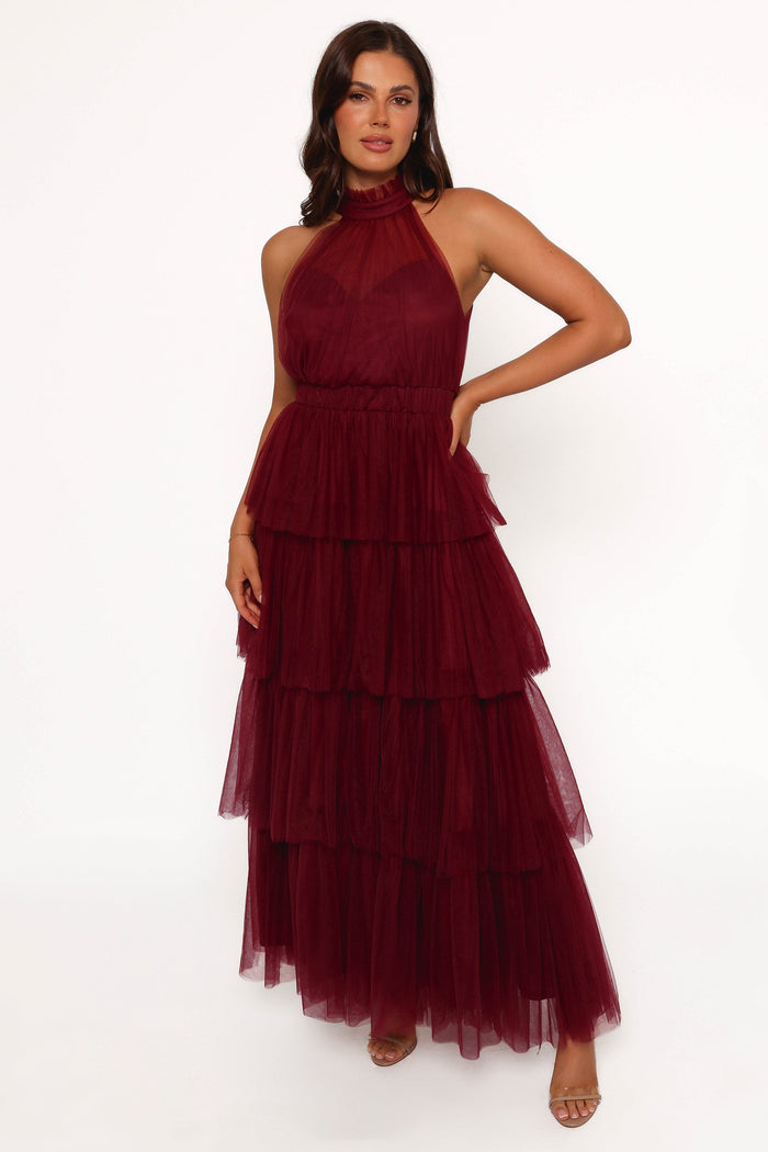 Petal and Pup USA DRESSES Frances Halterneck Maxi Dress - Wine