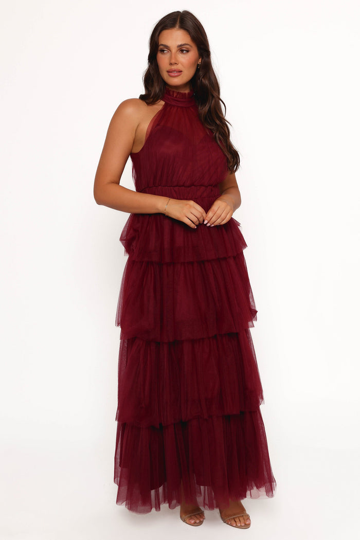 Petal and Pup USA DRESSES Frances Halterneck Maxi Dress - Wine