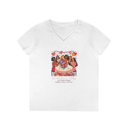 💖 Galentine's Day: Fabulous, Fierce & Free! 🥂 Ladies' V-Neck Tee ✨ Celebrate the power of female friendship! - Whippie's