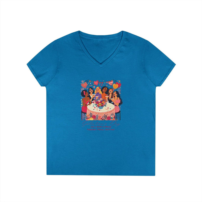 💖 Galentine's Day: Fabulous, Fierce & Free! 🥂 Ladies' V-Neck Tee ✨ Celebrate the power of female friendship! - Whippie's