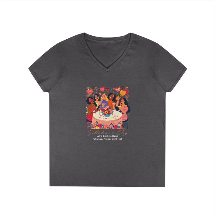 💖 Galentine's Day: Fabulous, Fierce & Free! 🥂 Ladies' V-Neck Tee ✨ Celebrate the power of female friendship! - Whippie's
